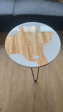 Load and play video in Gallery viewer, detailed video of white resin pinewood side table with glossy finish
