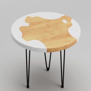 Whit resin pinewood side table 