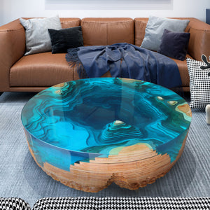 Grand Ocean deep resin table in cozy living room 