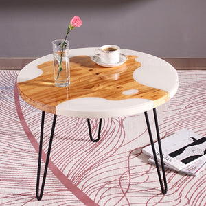 white resin pinewood table room decor, boujee